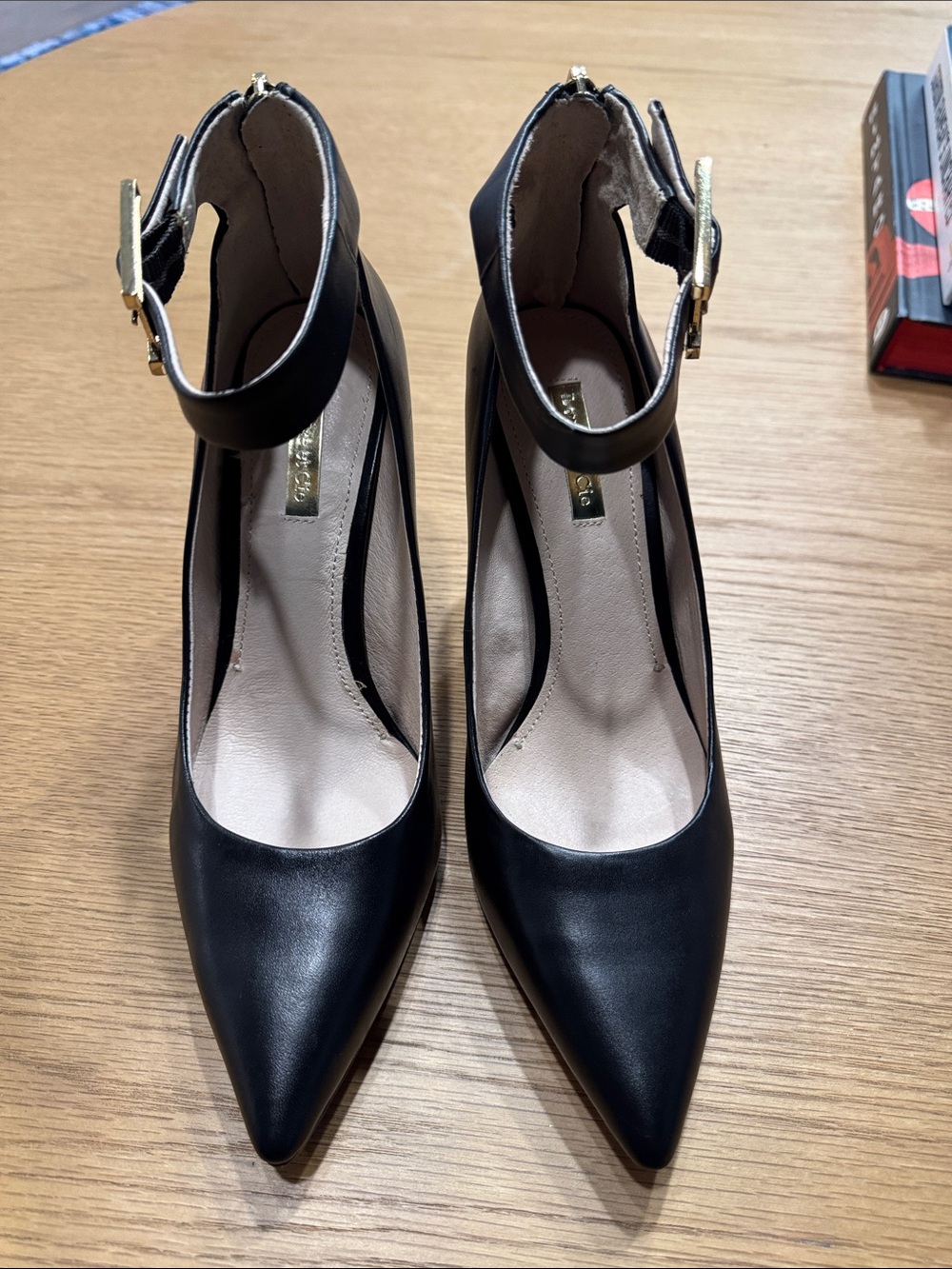 Louise et Cie Black Pointed-Toe Ankle-Strap Pumps with Gold Buckle - Picture 5 of 16